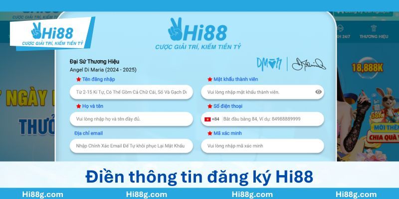 Điền thông tin đăng ký Hi88